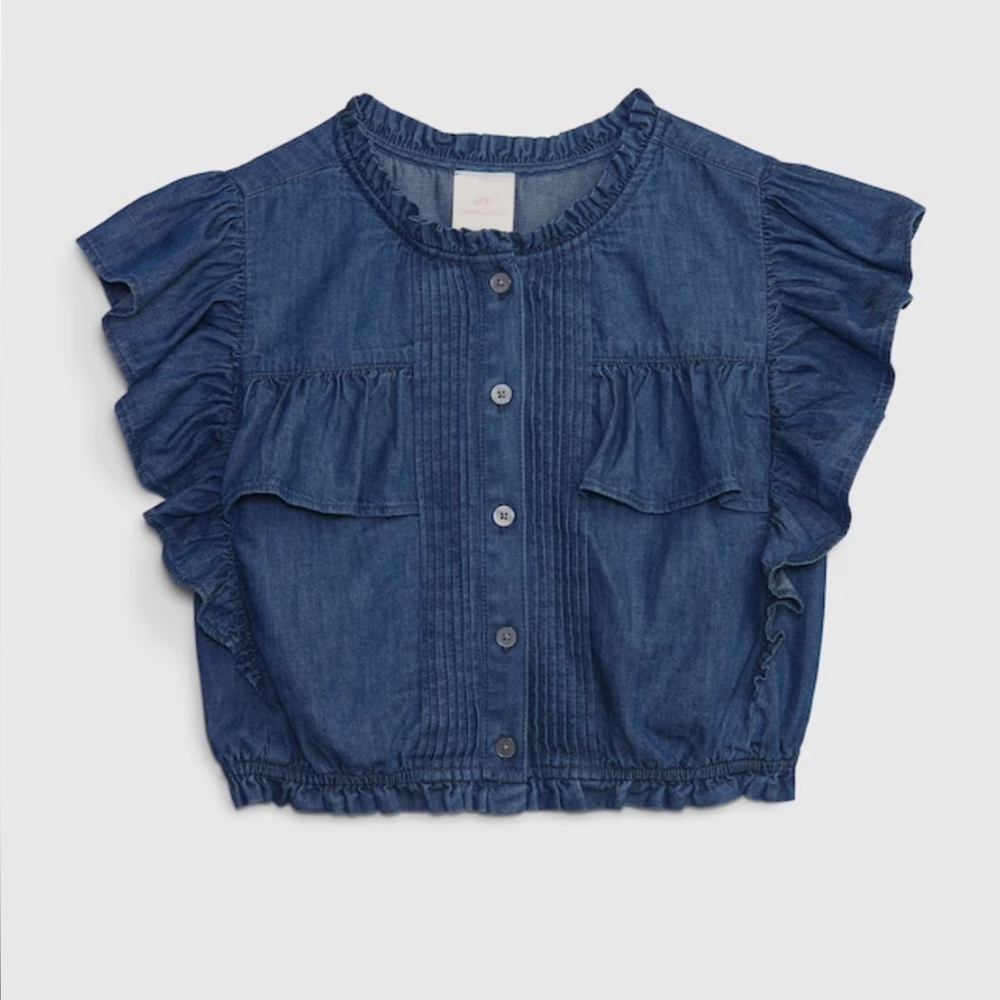 Gap x Loveshackfancy Collaboration Ruffle Button-Front Top